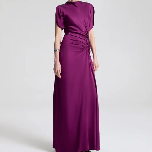A.L.C. Nadia Satin Bias Cut Ruched Draped Gown Jewel Purple - Picture 3 of 15